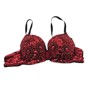 Vintage Red beaded and sequin bra top Belly Dancing Sz 34B/C
